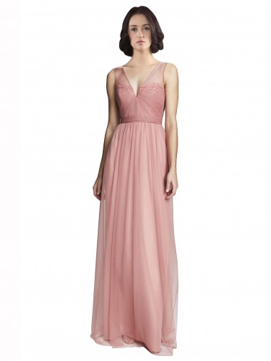 Tulle Long V-Neck Rose Pink A-Line Bridesmaid Dress Sudbury