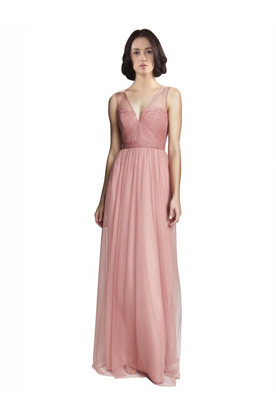 Tulle Long V-Neck Rose Pink A-Line Bridesmaid Dress Sudbury