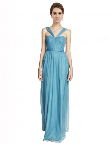 Tulle Long Spaghetti Straps Sky Blue A-Line Bridesmaid Dress Sudbury