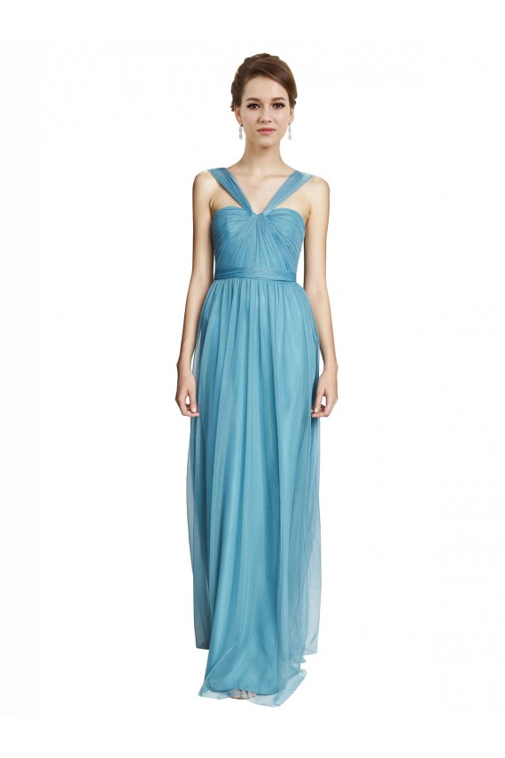 Tulle Long Spaghetti Straps Sky Blue A-Line Bridesmaid Dress Sudbury