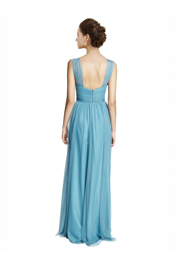 Tulle Long Spaghetti Straps Sky Blue A-Line Bridesmaid Dress Sudbury