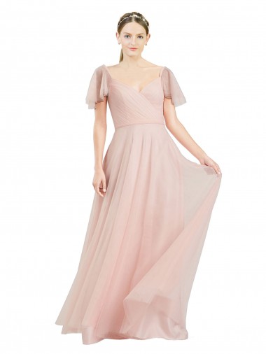Tulle Long V-Neck Pink A-Line Formal Dress / Bridesmaid Dress Sudbury