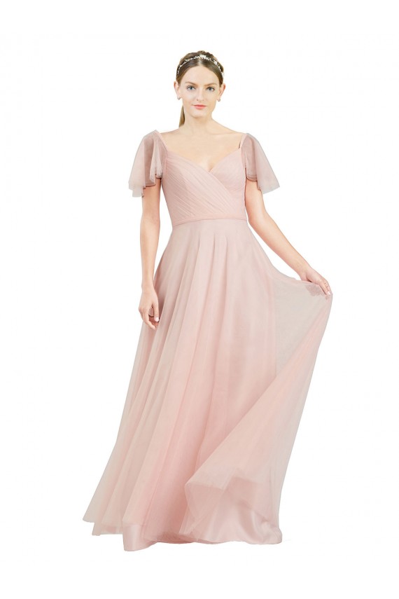 Tulle Long V-Neck Pink A-Line Formal Dress / Bridesmaid Dress Sudbury