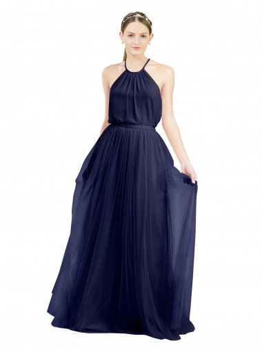 Tulle Long Halter Neck A-Line Semi Formal Evening Dress / Bridesmaid Dress Sudbury