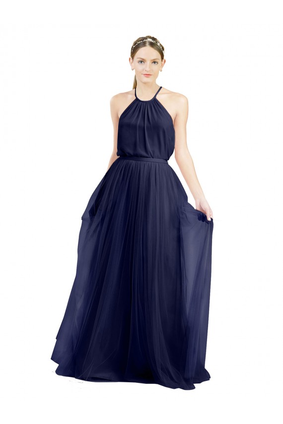 Tulle Long Halter Neck A-Line Semi Formal Evening Dress / Bridesmaid Dress Sudbury