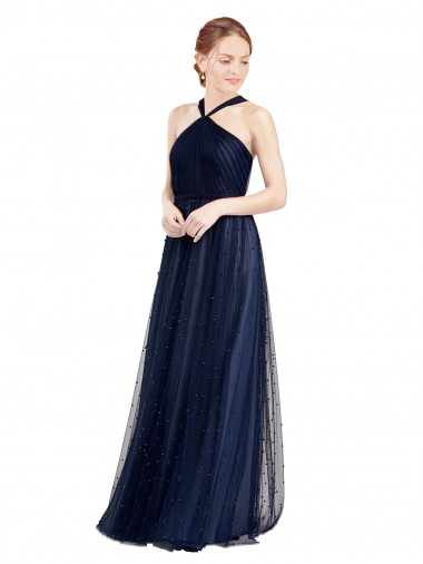 Tulle Long Halter Neck A-Line Bridesmaid Dress / Evening Dress Sudbury
