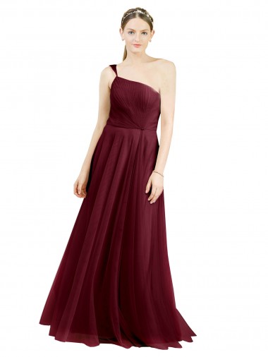 Tulle Long One Shoulder A-Line Semi Formal Evening Dress / Bridesmaid Dress Sudbury
