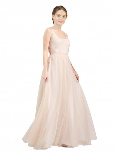Tulle Open Back Long Scoop Neck A-Line Semi Formal Evening Dress / Bridesmaid Dress Sudbury