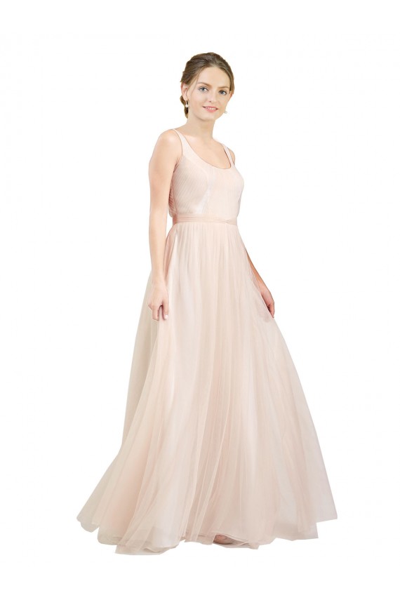 Tulle Open Back Long Scoop Neck A-Line Semi Formal Evening Dress / Bridesmaid Dress Sudbury