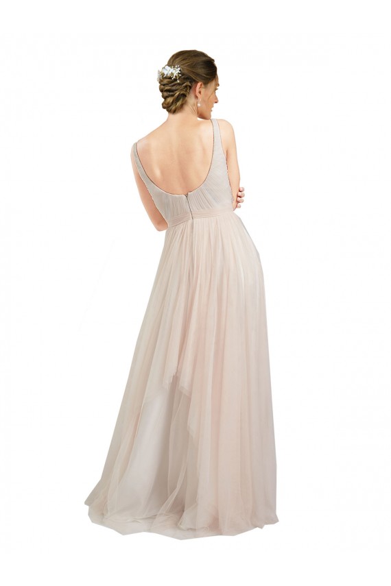 Tulle Open Back Long Scoop Neck A-Line Semi Formal Evening Dress / Bridesmaid Dress Sudbury