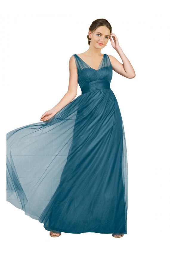 Tulle V-Back Long V-Neck Teal Green A-Line Bridesmaid Dress Sudbury