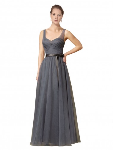 Tulle V-Back Long Sweetheart Slate Grey A-Line Formal Dress / Bridesmaid Dress Sudbury