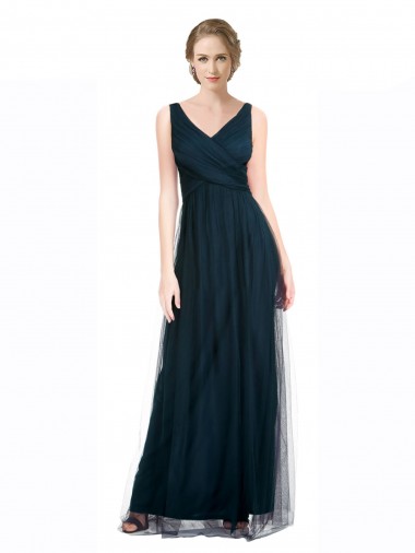 Tulle Long V-Neck Blue A-Line Bridesmaid Dress Sudbury