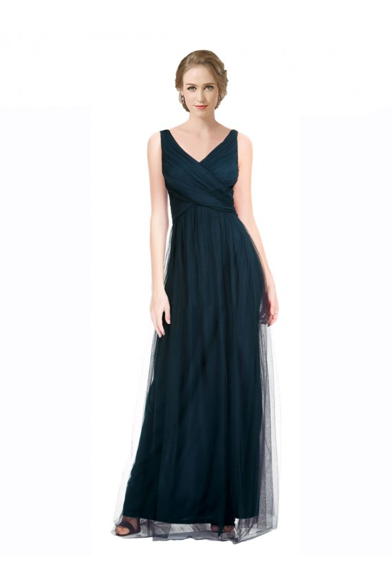 Tulle Long V-Neck Blue A-Line Bridesmaid Dress Sudbury