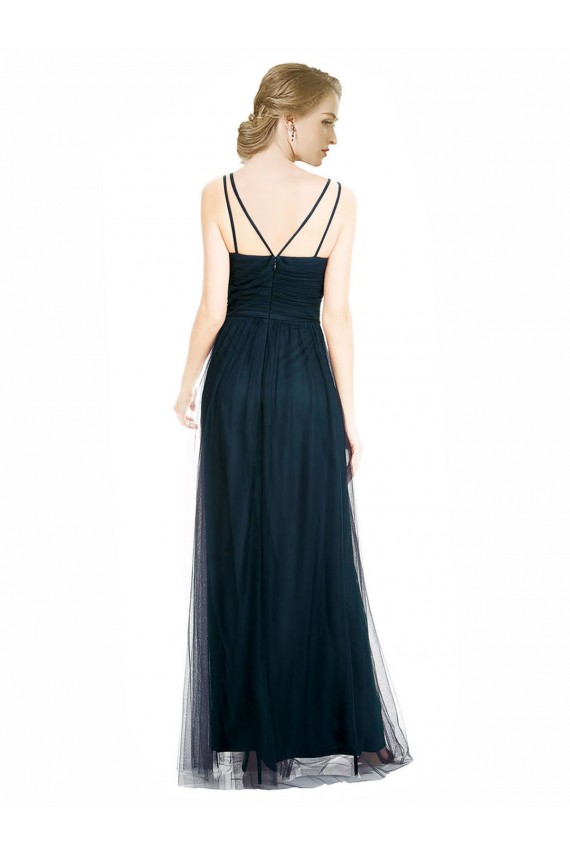 Tulle Long V-Neck Blue A-Line Bridesmaid Dress Sudbury