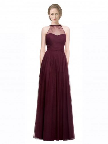 Tulle Long Halter Neck Red A-Line Bridesmaid Dress Sudbury