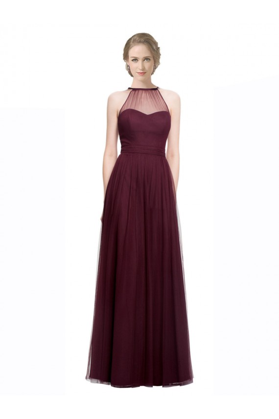 Tulle Long Halter Neck Red A-Line Bridesmaid Dress Sudbury