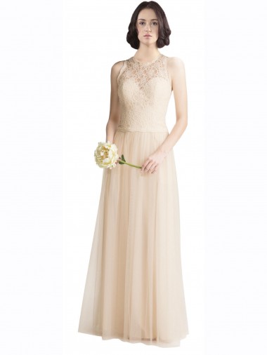 Tulle & Lace Long Bateau Neck Ivory A-Line Bridesmaid Dress Sudbury