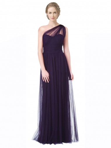 Tulle Long One Shoulder Plum A-Line Bridesmaid Dress Sudbury