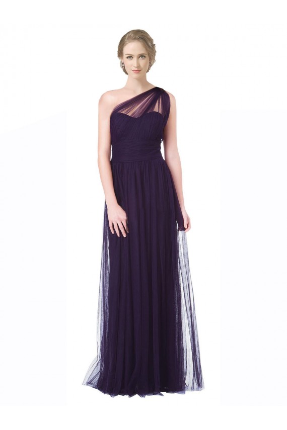 Tulle Long One Shoulder Plum A-Line Bridesmaid Dress Sudbury