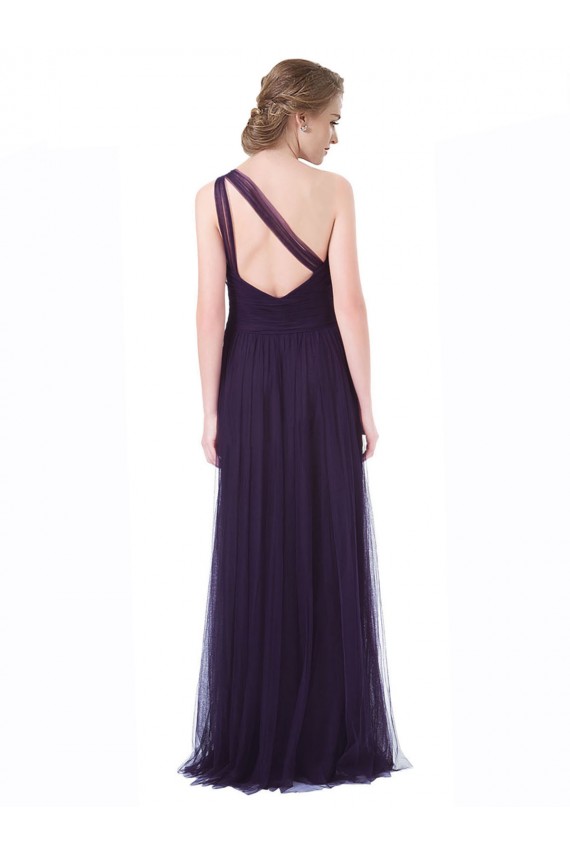 Tulle Long One Shoulder Plum A-Line Bridesmaid Dress Sudbury
