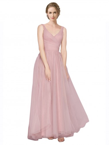 Tulle V-Back Long V-Neck Pink A-Line Bridesmaid Dress Sudbury