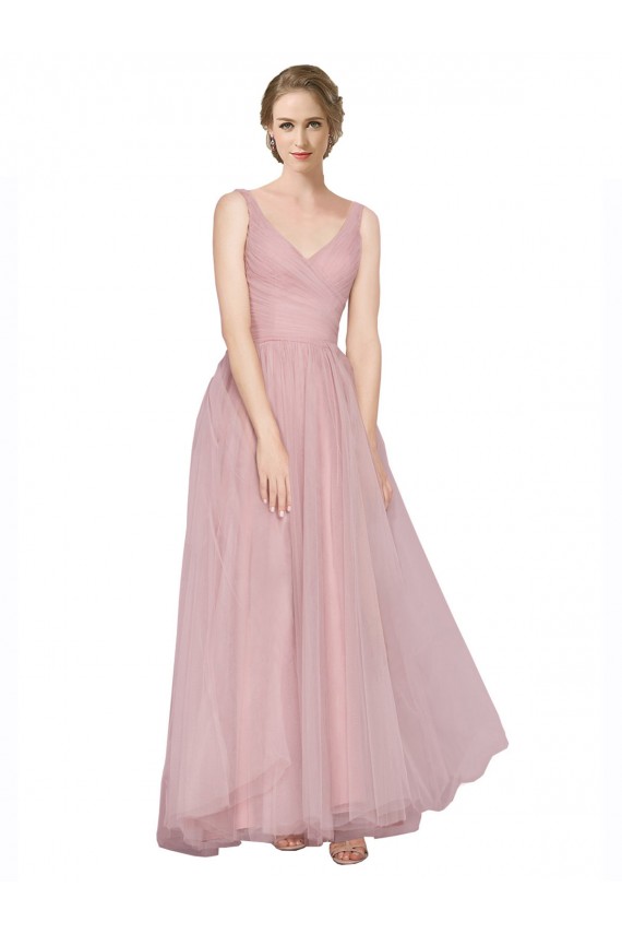 Tulle V-Back Long V-Neck Pink A-Line Bridesmaid Dress Sudbury