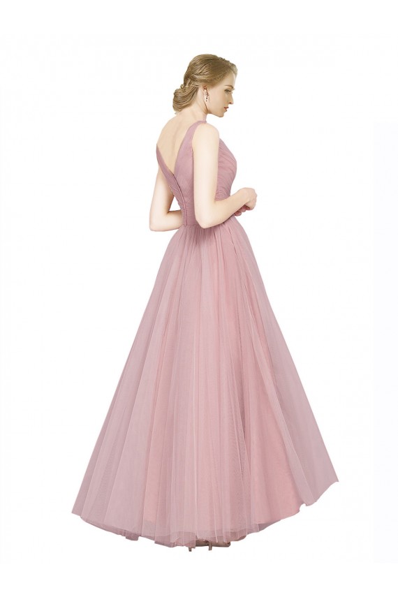 Tulle V-Back Long V-Neck Pink A-Line Bridesmaid Dress Sudbury