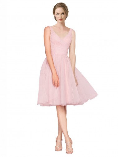 Tulle Knee Length V-Neck A-Line Bridesmaid Gown Sudbury
