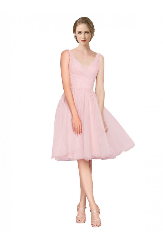 Tulle Knee Length V-Neck A-Line Bridesmaid Gown Sudbury