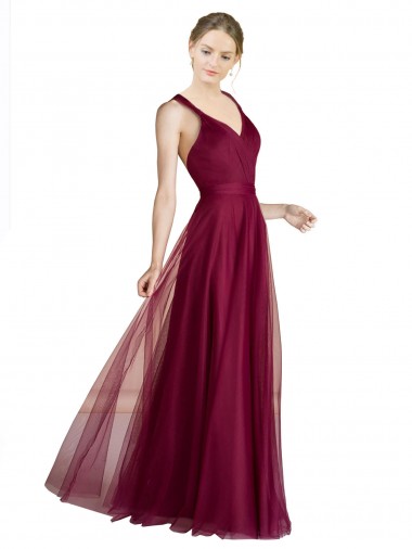 Tulle Criss Cross Open Back Long V-Neck A-Line Bridesmaid Dress Sudbury