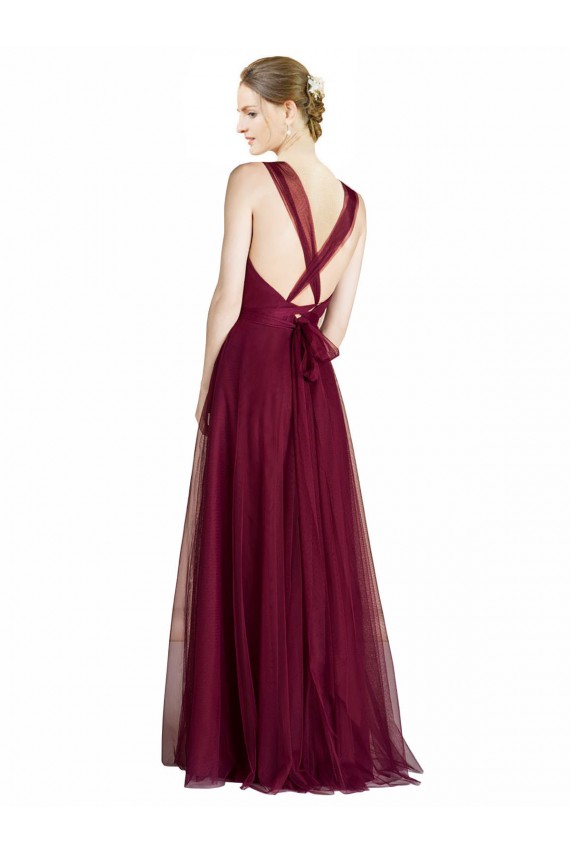 Tulle Criss Cross Open Back Long V-Neck A-Line Bridesmaid Dress Sudbury