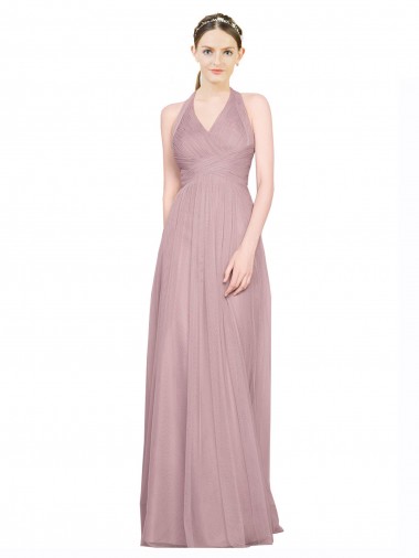 Tulle Low Back Long Halter Neck A-Line Bridesmaid Gown Sudbury