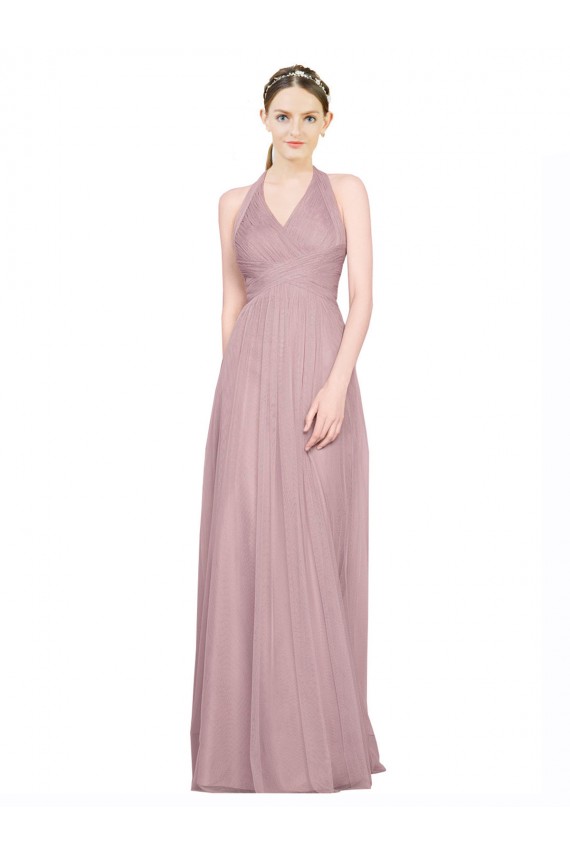 Tulle Low Back Long Halter Neck A-Line Bridesmaid Gown Sudbury
