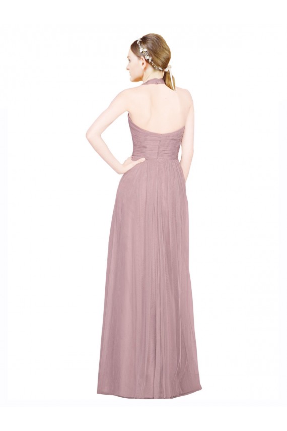 Tulle Low Back Long Halter Neck A-Line Bridesmaid Gown Sudbury