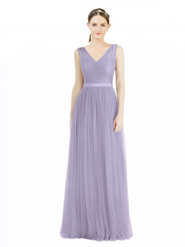 Tulle V-Back Long V-Neck Lilac A-Line Bridesmaid Dress Sudbury