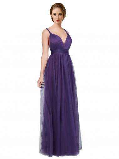 Tulle Open Back Long Spaghetti Straps Purple A-Line Bridesmaid Dress Sudbury
