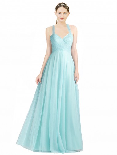 Tulle Open Back Long Spaghetti Straps Mint Green A-Line Bridesmaid Dress Sudbury