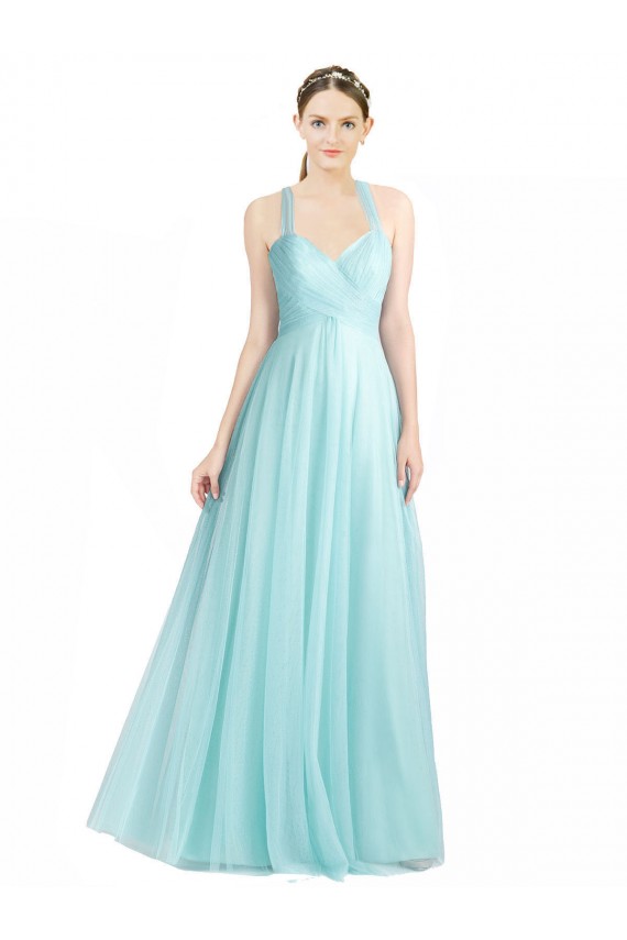 Tulle Open Back Long Spaghetti Straps Mint Green A-Line Bridesmaid Dress Sudbury