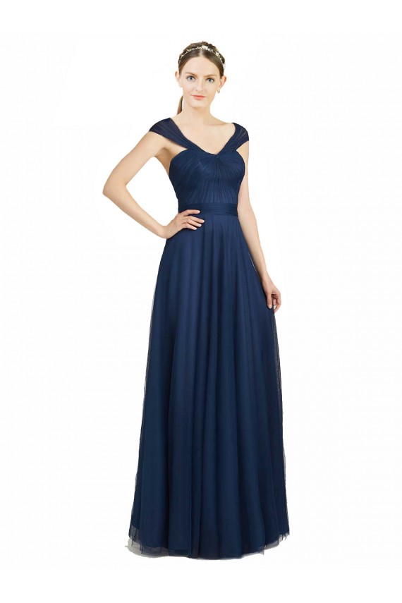 Tulle Open Back Long V-Neck A-Line Bridesmaid Dress Sudbury