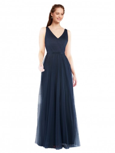 Tulle Low Back Long V-Neck Sheath Bridesmaid Dress Sudbury