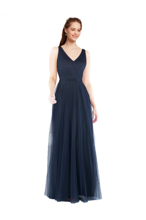 Tulle Low Back Long V-Neck Sheath Bridesmaid Dress Sudbury