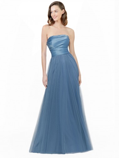 Satin & Tulle Low Back Long Strapless A-Line Bridesmaid Dress Sudbury