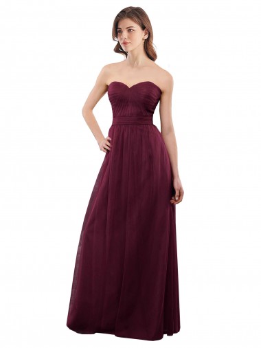 Tulle Low Back Long Sweetheart Burgundy A-Line Bridesmaid Dress Sudbury