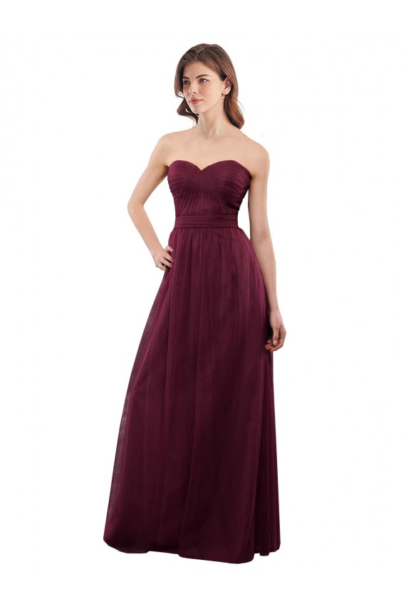 Tulle Low Back Long Sweetheart Burgundy A-Line Bridesmaid Dress Sudbury