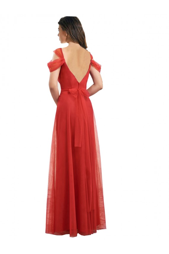 Tulle Low Back Long Sweetheart Red A-Line Formal Dress / Bridesmaid Dress Sudbury