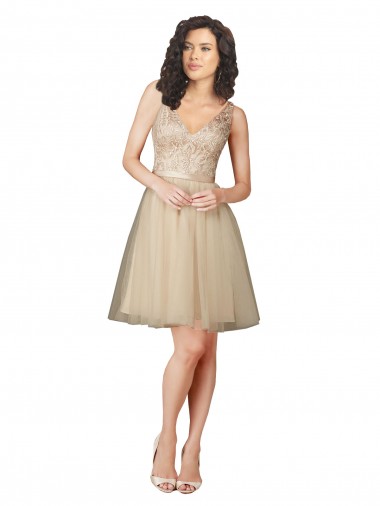 Tulle & Lace V-Back Knee Length V-Neck A-Line Bridesmaid Dress Sudbury