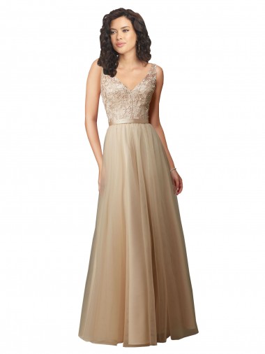 Tulle & Lace V-Back Long V-Neck A-Line Bridesmaid Dress Sudbury