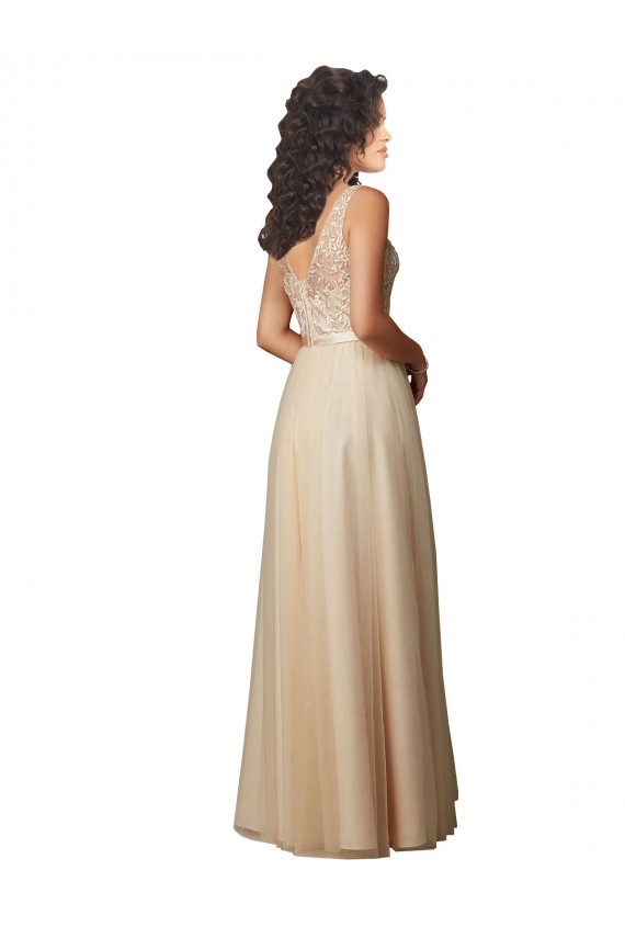 Tulle & Lace V-Back Long V-Neck A-Line Bridesmaid Dress Sudbury