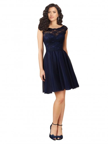 Tulle & Lace V-Back Knee Length Bateau Neck A-Line Bridesmaid Dress Sudbury